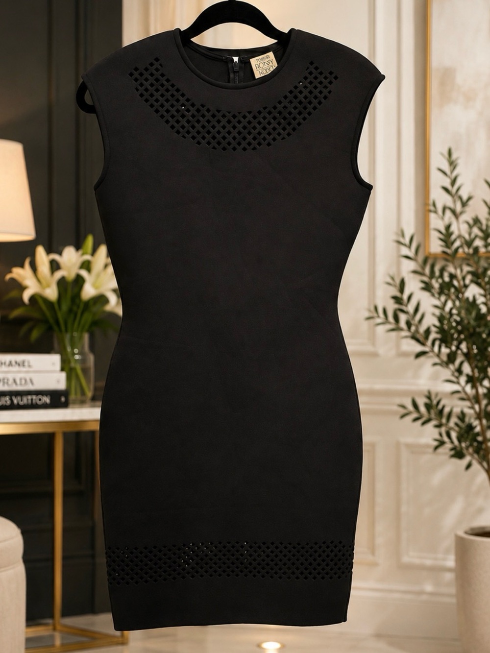 Torn by Ronny Kobo Black Laser Cut Bodycon Dress – Size Medium